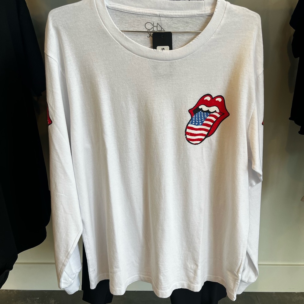 Chaser White Long Sleeve Tee Rolling Stones Graphic